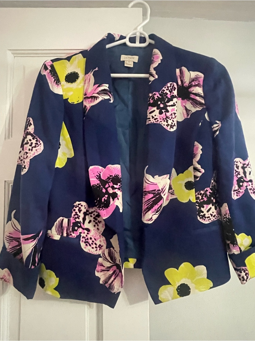 J. Crew Navy Floral Blazer with Pink & Yellow Flowers